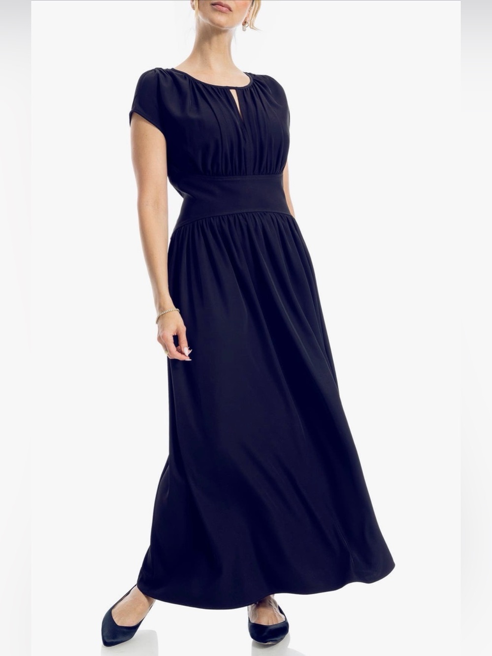 Max‎ Studio Navy Gathered Waist Maxi Dress
